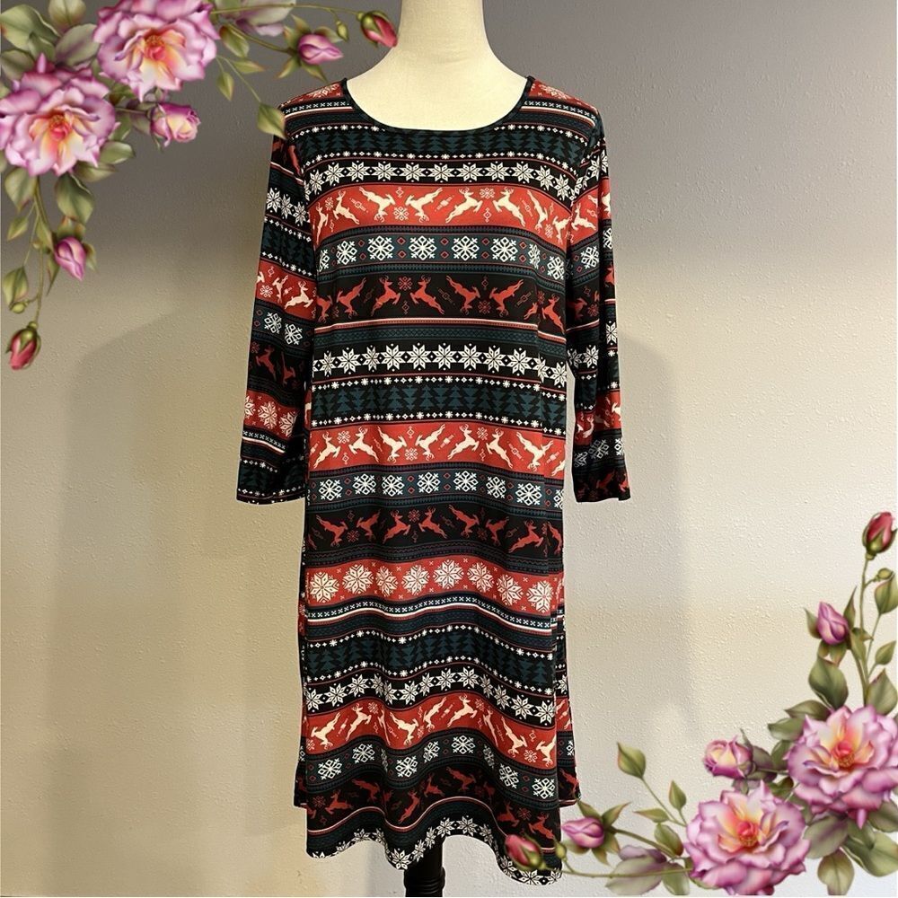Casual Christmas long sleevee‎ scoop neck mini dress size Medium